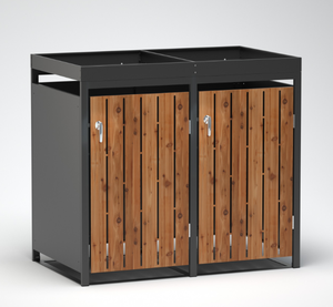 Metal 120/240L Double Door Garden Trash <strong>Bin</strong> KD Structure <strong>Wheelie</strong> <strong>Bin</strong> <strong>Storage</strong> with Plant Roof Durable Waste <strong>Bin</strong> Box for Garden - Product Image 3