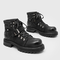 Bottes de travail pour hommes, style Martin, bout rond, semelle épaisse, lacets, style britannique, bottes décontractées