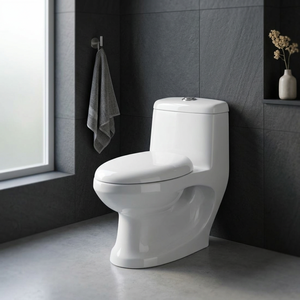WC monobloc moderne en céramique avec réservoir encastré, siphon en S, blanc, à chasse directe, à poser au sol - Product Image 1