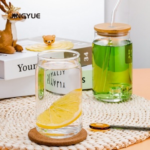 Biểu Tượng Tùy Chỉnh 16Oz Trong Suốt Có Thể Hình Cốc Thủy Tinh Với Nắp Tre Và Rơm Cho Cà Phê Đá Bia Rượu Vang Nước Giải Khát - Product Image 4