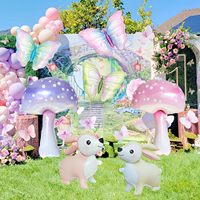 Ballons en aluminium en gros, 7 modèles : Champignons, Papillon, Lapin, Fée, Plantes forestières, pour décoration d'anniversaire et fournitures de fête sur le thème des contes de fées