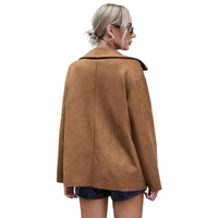 Jaket Mantel Kerah Tegak Slim Wanita Eropa Amerika untuk Musim Gugur dan Musim Dingin, Serbaguna, Kasual, Modis, Bahan Suede Kulit Domba