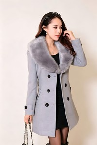 Manteau long d'hiver pour femmes, col en fausse <span class=keywords><strong>fourrure</strong></span>, double boutonnage, mélange de <span class=keywords><strong>laine</strong></span>, élégant, rouge, vêtements d'extérieur, OEM en gros - Product Image 5