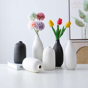 Nordic Style Creative Striped <b>Small</b> Ceramic Vase With Hydroponic Function for Living Room Dried Flower Display Decoration - Product Image 1