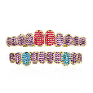 Grillz Unisex de Hip Hop con 10 Dientes, Chapado en Oro y Diamantes Incrustados, Joyería para Fiestas - Product Image 3