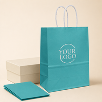 Sacs cadeaux en papier kraft bleu sarcelle avec poignées torsadées, écologiques, résistants, pour le commerce de détail, vente en gros