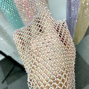 Débardeurs en cristaux pour femmes diamants voir si plage couvrir strass embellissements manches longues élastique maille <span class=keywords><strong>haut</strong></span> court - Product Image 5