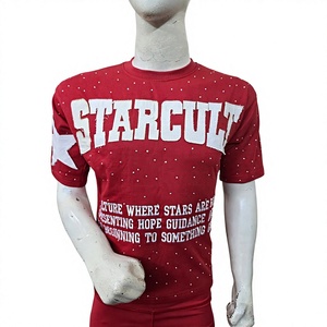 Camiseta de Manga Corta con Cuello Redondo Roja para Hombre Starcult, Bordada, Informal, Antiarrugas, Transpirable, 100% Algodón, Corte Regular - Product Image 1