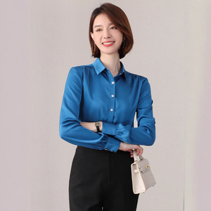 Women Solid Color Long Sleeve Shirt With Pleated Design Professional Hotel Uniform Top Slim Fit For Workwear - Product Image 3