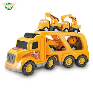 Engineering Toy Truck Großer Cartoon Friction Trailer Truck mit Licht und Ton und kleinen LKWs oder Dinosauriern