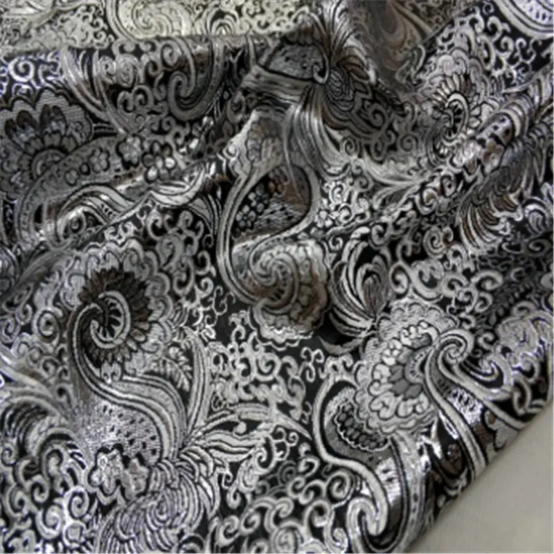 In-stock Wholesale Unique Black Design Elegant Style Floral Shiny Jacquard Brocade Fabric for Nice Bag Sofa Cover