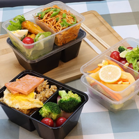 Boîte à lunch rectangulaire en plastique de 22oz avec compartiment à 2 sections pour la préparation de repas de sushi et de nouilles à emporter avec couvercle