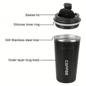 Gobelet isotherme en acier inoxydable CORFEE 380 ml avec couvercle rabattable, isolation thermique 12-24 heures, pour le bureau, voyage, design minimaliste - Product Image 3