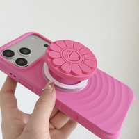 Support de téléphone magnétique pliable en silicone souple, motif fleur souriante 3D, pour lit et bureau