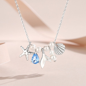S925 <b>Sterling</b> <b>Silver</b> Ocean Theme Pendant <b>Necklace</b> Starfish Shell <b>Pearl</b> Blue Crystal Romantic Women Vacation Fine Jewelry - Product Image 5