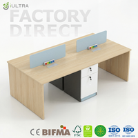 Poste de travail moderne pour 2 personnes, bureau double pour employés avec armoire de rangement centrale