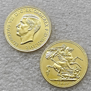 Pièces de monnaie commémoratives de style antique Edward VIII 1 Sovereign du Royaume-Uni de 1937, cadeaux, décoration de la maison - Product Image 1
