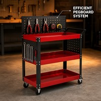 Chariot de service robuste à 3 niveaux avec panneaux latéraux de protection et panneau perforé pour outils, organisateur mobile pour garage et atelier