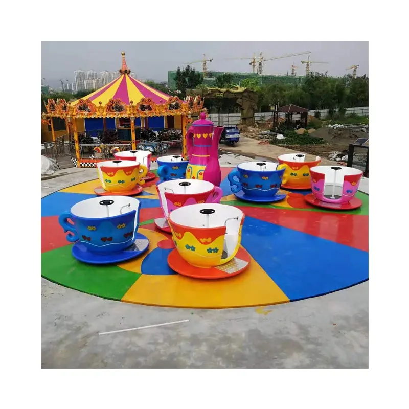 2022 factory price amusement park games carnival ride electric tea cup kiddie ride with trailer for sale