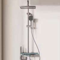 Ensemble de Douche Thermostatique Piano avec Écran Numérique, Douche Pluie Combinée, Lumières Ambiantes LED et Fixation Murale