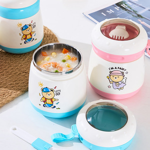 Taza de sopa de dibujos animados, taza de desayuno sellada portátil de acero inoxidable 304 con cuchara, mini lonchera ligera para niños - Product Image 1