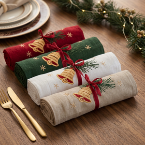 Serviettes en lin brodées de Noël avec logo personnalisé, lot de 12 pièces, 80x120cm, pour la décoration de table à la maison et au restaurant - Product Image 3
