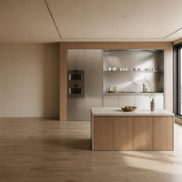 Îlot de cuisine et salle à manger intégrés en acier inoxydable de luxe moderne, mobilier sur mesure pour toute la maison, idéal pour les petits projets hôteliers et résidentiels