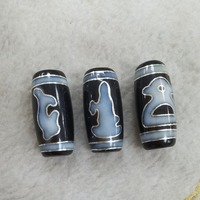 Vente promotionnelle de perles Dzi gravées avec une ligne argentée, motif Guanyin, princesse, dieu