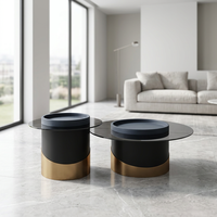 Table basse minimaliste italienne, ensemble de 2 pièces, placage de chêne, plateau en verre trempé, petit espace, salon