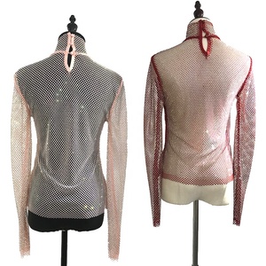 S336 nuova maglia Crop Top in rete a rete di cristallo scavata trasparente con strass strass maglia Cover up abbigliamento da Beach Club - Product Image 5