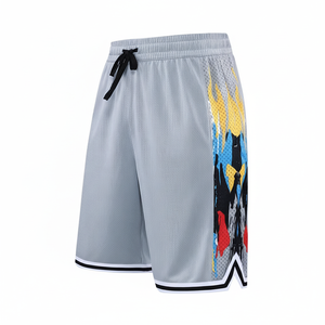 กางเกงขาสั้นเล่นบาสเก็ตบอลของผู้ชายกางเกงขาสั้นตาข่ายพิมพ์ลายแบบวินเทจถ่ายเทความร้อน - Product Image 1