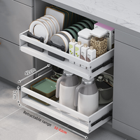 Organisateur de cuisine multifonctionnel en acier au carbone moderne, coulissant sous l'évier, double niveau, pour couverts et vaisselle