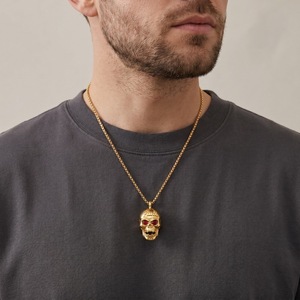 Collar de Acero Inoxidable para Hombre CAIOOCHE con Colgante de Calavera con Ojo de Diamante Rojo Punk, Estilo <span class=keywords><strong>Vampiro</strong></span> para Halloween - Product Image 2