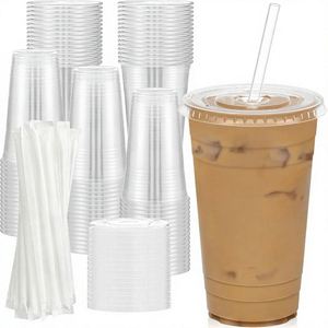 Vasos de Plástico Transparente de 20 oz con Tapas y Pajitas, Resistentes, Aptos para Alimentos, Antiderrames, Desechables para Café Helado y Smoothies - Product Image 1