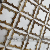 Mosaïque de marbre personnalisée découpée au jet d'eau, motif lanterne, en marbre noir et rouge avec incrustation de coquillages dorés, pour crédence de cuisine, salle de bain, villa, hôtel