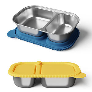 Contenedores de Almacenamiento de Alimentos de 2 Compartimentos, Contenedores de Almuerzo de Acero Inoxidable con Tapas de Silicona para la Escuela y la Oficina - Product Image 1