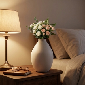 Vase en <span class=keywords><strong>fer</strong></span> blanc mat, sculpture ronde minimaliste, ornement en métal 2 en 1 et vase à fleurs pour la décoration intérieure - Product Image 1