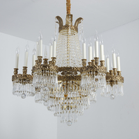 Lustre LED de luxe baroque européen en cristal doré, lumière blanc chaud 2700K, grande lampe suspendue multi-niveaux, colonne universelle