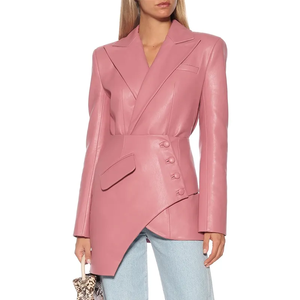 تصنيع مخصص أنيق بلون واحد طويل الأكمام سترة جلدية للنساء رسمية بدلات تحت الركبة مع قمم قصيرة - Product Image 3