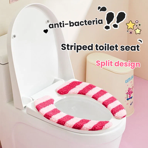 Coussin de siège de <span class=keywords><strong>toilette</strong></span> épais et adhésif, imperméable et lavable en polaire, motif rayé mignon pour l'hiver, maison et hôtel - Product Image 1