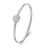 Bracelet jonc ouvert ajustable en argent sterling 925 avec moissanite, disque rond radiant serti pavé, texture gaufrée, pour elle, cadeau
