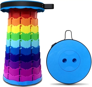 Pieghevole a scomparsa Sgabelli di Plastica Portatile Da Viaggio Sedile Telescopica Sgabello di Plastica Termoretraibile Pesca di Campeggio Giardino Sedia Pieghevole