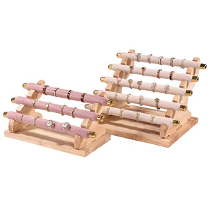 Espositore con anello a 5 strati in legno rimovibile portaoggetti con anello scaletta portagioie staccabile con asta in velluto multicolore - Product Image 1