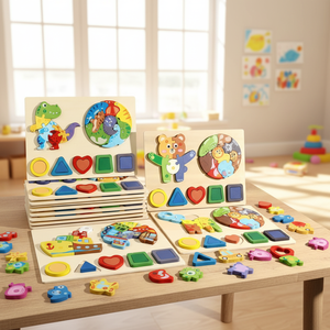 Jeu de <span class=keywords><strong>puzzle</strong></span> <span class=keywords><strong>3D</strong></span> en bois pour enfants, formes géométriques, animaux, éducation précoce, jeu de société d'intelligence, éducation de la maternelle - Product Image 1