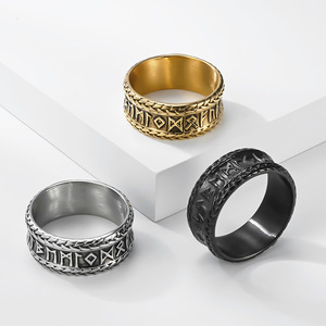 New Shan Hai Retro Nordic Viking Text <b>Titanium</b> Steel <b>Ring</b>, Niche Artistic Retro Men's yunnique Cultural Jewelry - Product Image 2