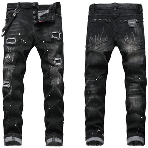 Jeans Rectos Vintage para Hombre, Jeans Rectos a la Moda, Estilo Desgastado <span class=keywords><strong>con</strong></span> Agujeros, Lavado Claro <span class=keywords><strong>con</strong></span> Efecto Pintado - Product Image 6