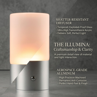 Kotak Hadiah Premium Lampu Meja LED Isi Ulang Minimalis Modern untuk Ruang Makan, Bar, dan Perhotelan, dengan Desain Kaca & Aluminium, Tanpa Kabel, dan Pencahayaan Ambient.