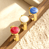 Bague ouverte ajustable en acier inoxydable plaqué or, forme ovale, rouge et blanc, design simple, rose, vente en gros