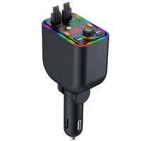 Pengisi Daya Mobil Multifungsi Handsfree Kabel Tipe C Retraktil Ganda Dengan Pemancar FM Pemutar MP3 5 in 1 Layar LED Pengisi Daya Mobil