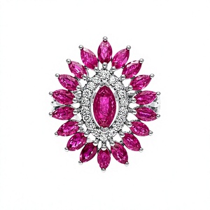 Bague sertie de rubis et de diamants en argent sterling 925 plaqué rhodium, luxe pour fiançailles et mariage - Product Image 1